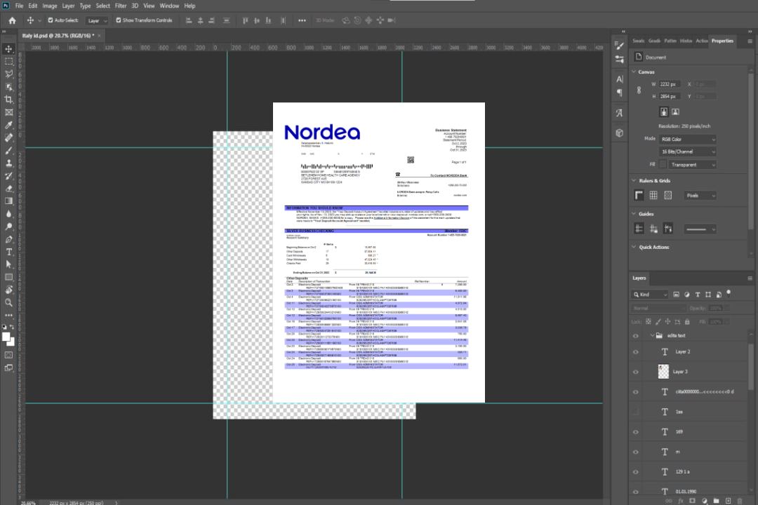 Modèle Word et PDF de relevé de compte courant d'entreprise Nordea Bank template Modèle Word et PDF de relevé de compte courant d'entreprise Nordea Bank template